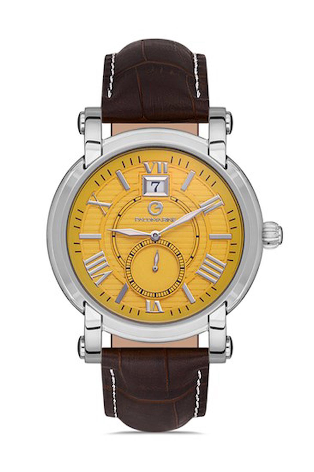 Pacomarine PM.51087.14 Takvimli 45 mm Kahverengi Deri Kordon Analog Erkek Kol Saati