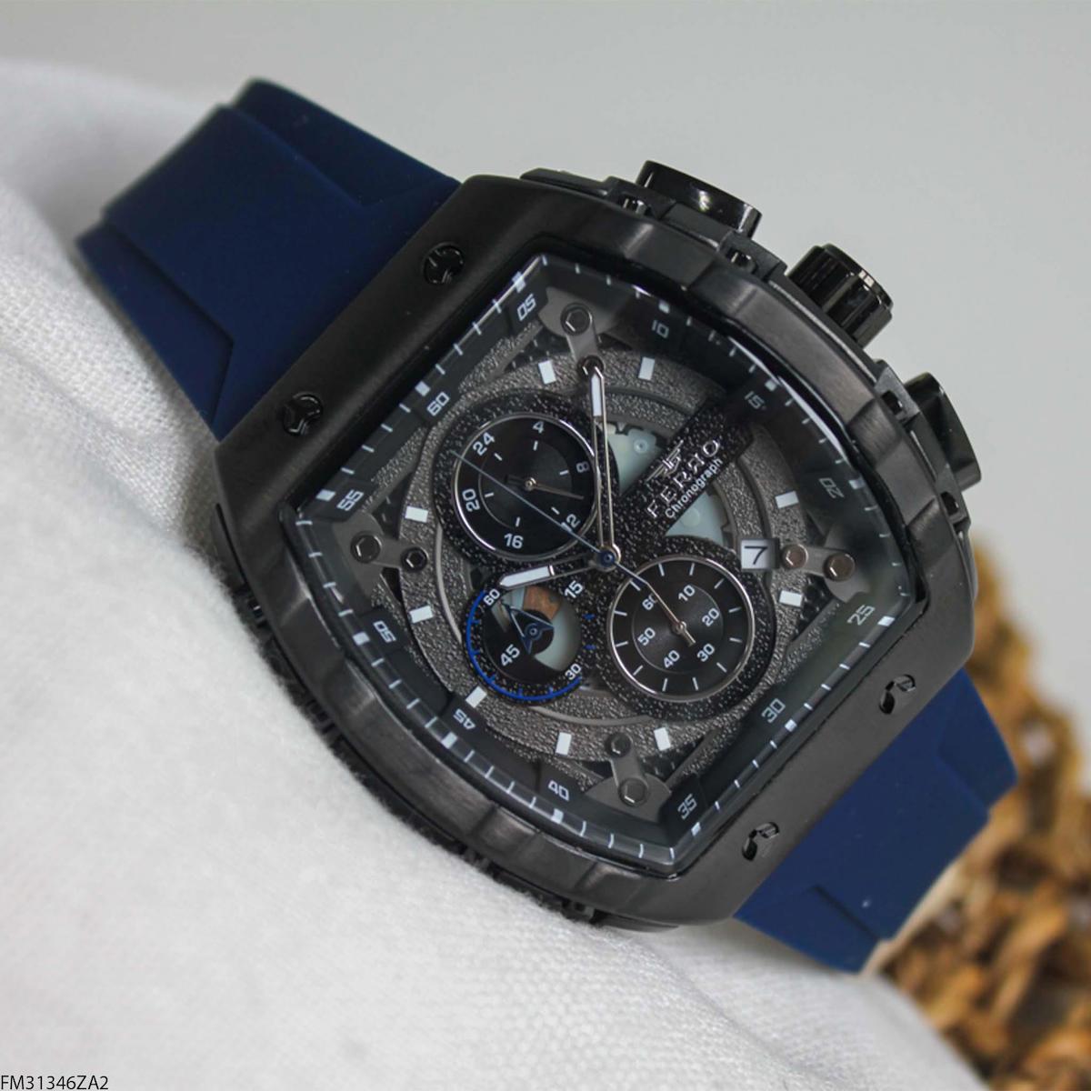 Ferro FM31346ZA2 Takvimli 48 mm Lacivert Silikon Kordon Analog Erkek Kol Saati