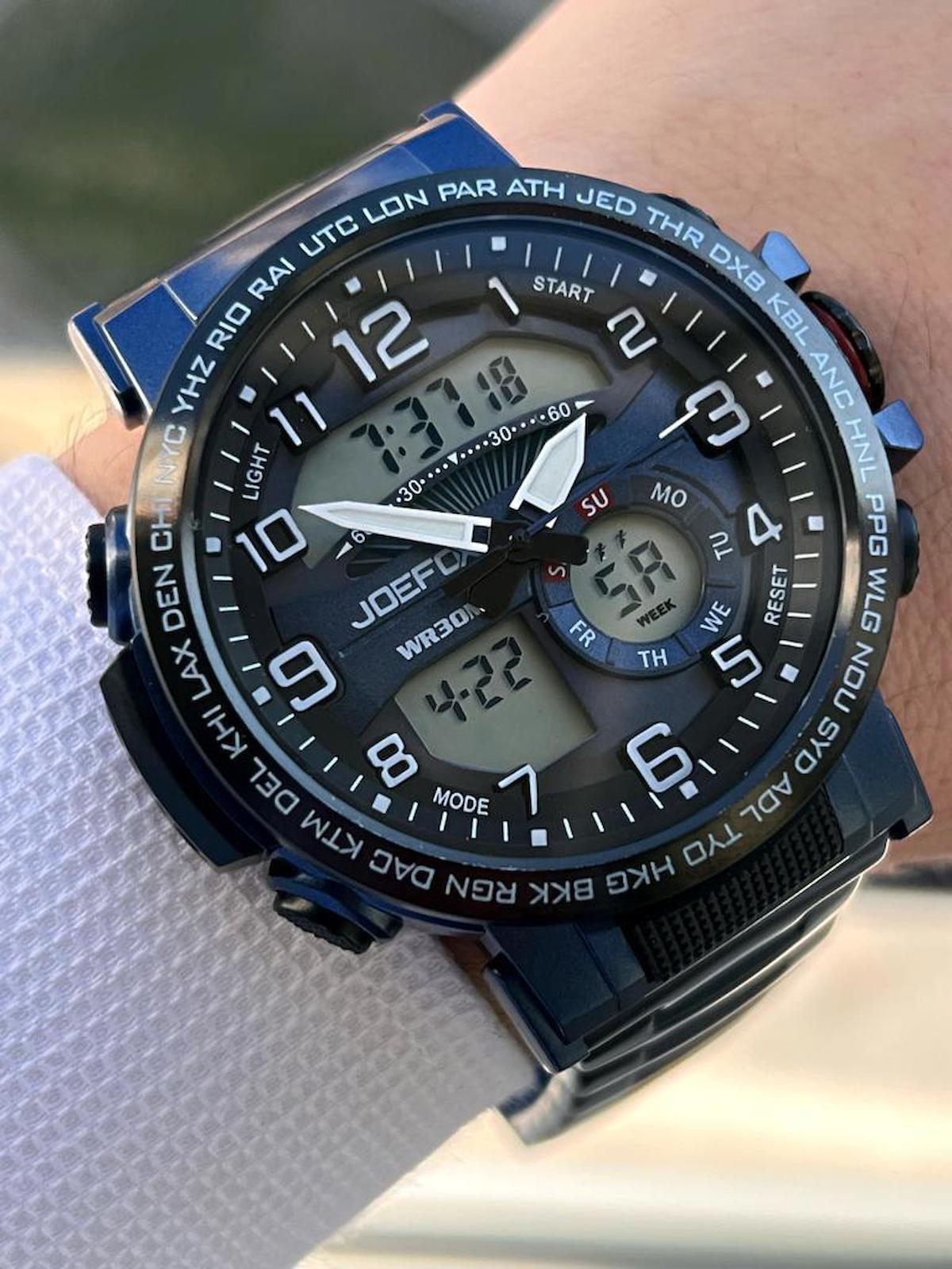 Joefox JOEKJ05 Alarmlı Takvimli Siyah Çelik Kordon Analog Erkek Kol Saati