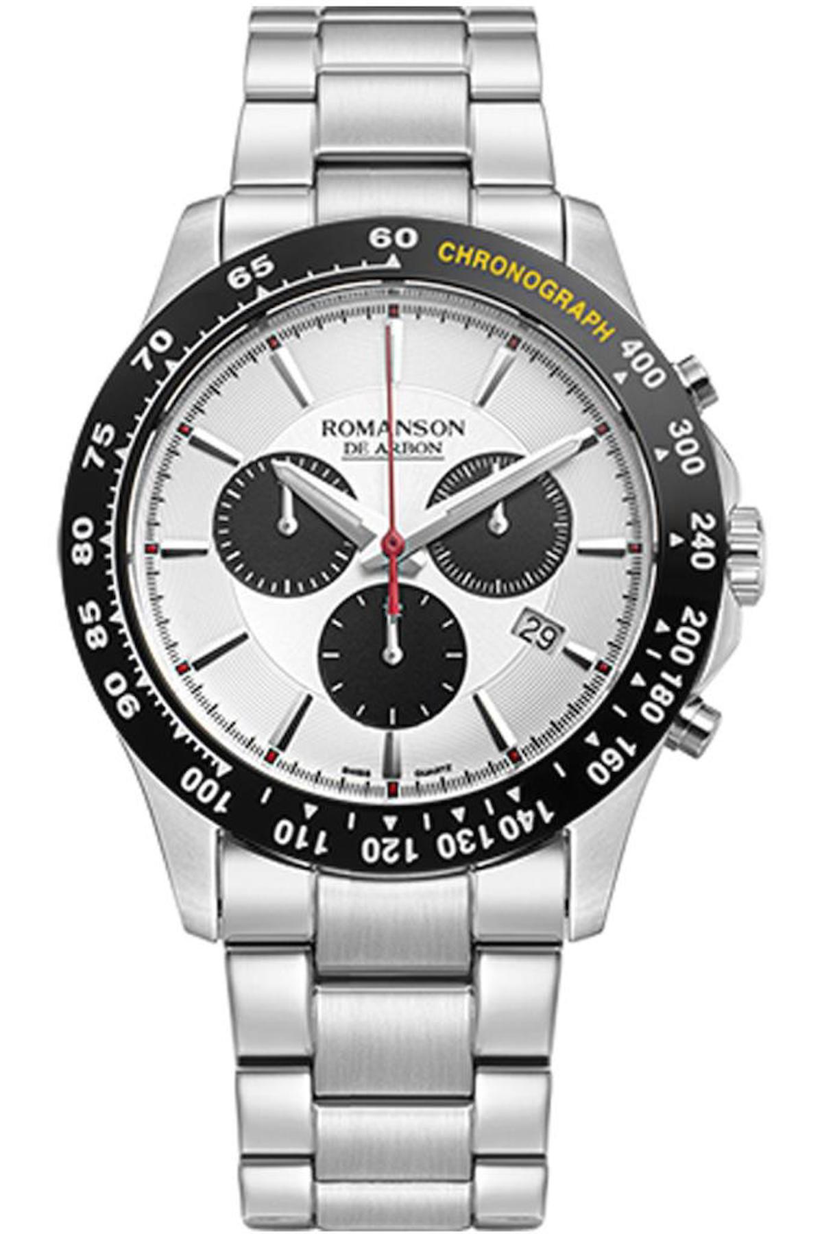 Romanson CA1B18HM2WAS2W Takvimli 42 mm Çelik Kordon Analog Erkek Kol Saati