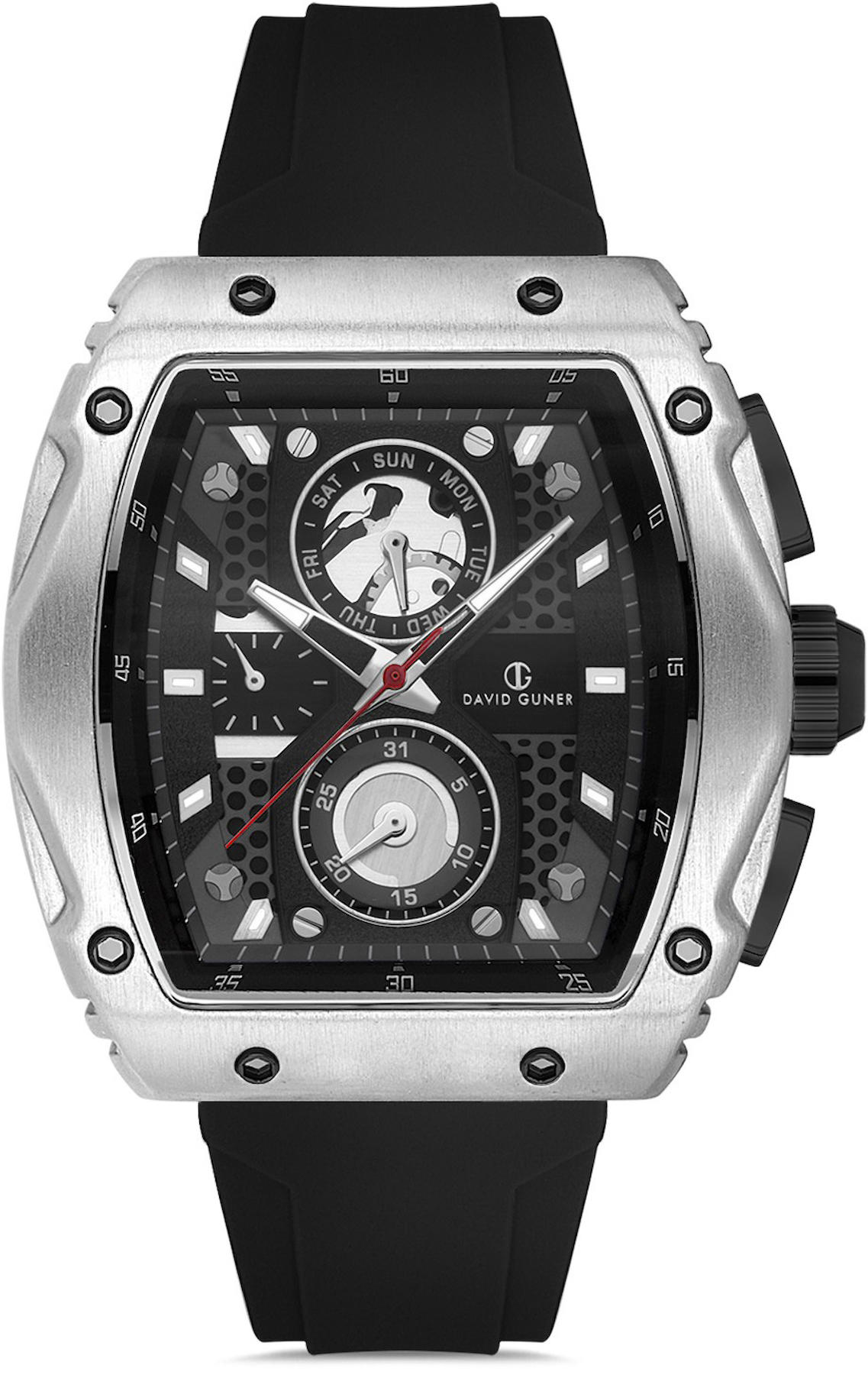 David Guner DG-8487GD-J2 Takvimli 42 mm Siyah Silikon Kordon Analog Kol Saati