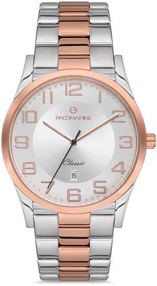 Pacomarine PM.51206.03 Takvimli 42 mm Gri-Rose Gold Çelik Kordon Analog Kol Saati
