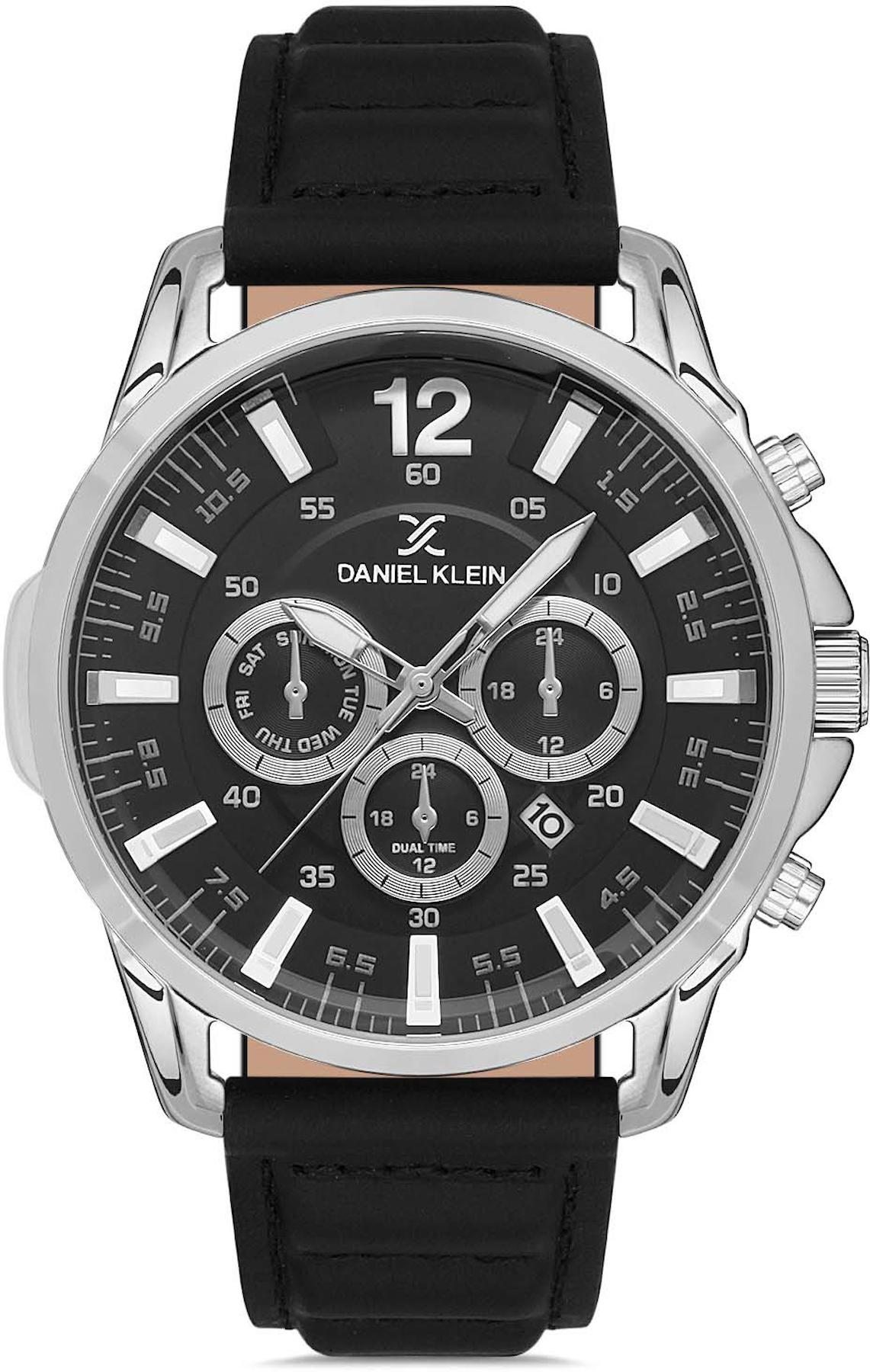Daniel Klein DKE.1.10061.1 Takvimli 45 mm Siyah Deri Kordon Analog Erkek Kol Saati