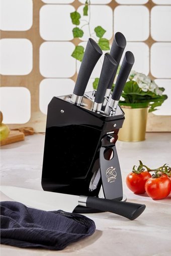 Cooker Şef Standlı 6 Parça Paslanmaz Çelik Bıçak Seti