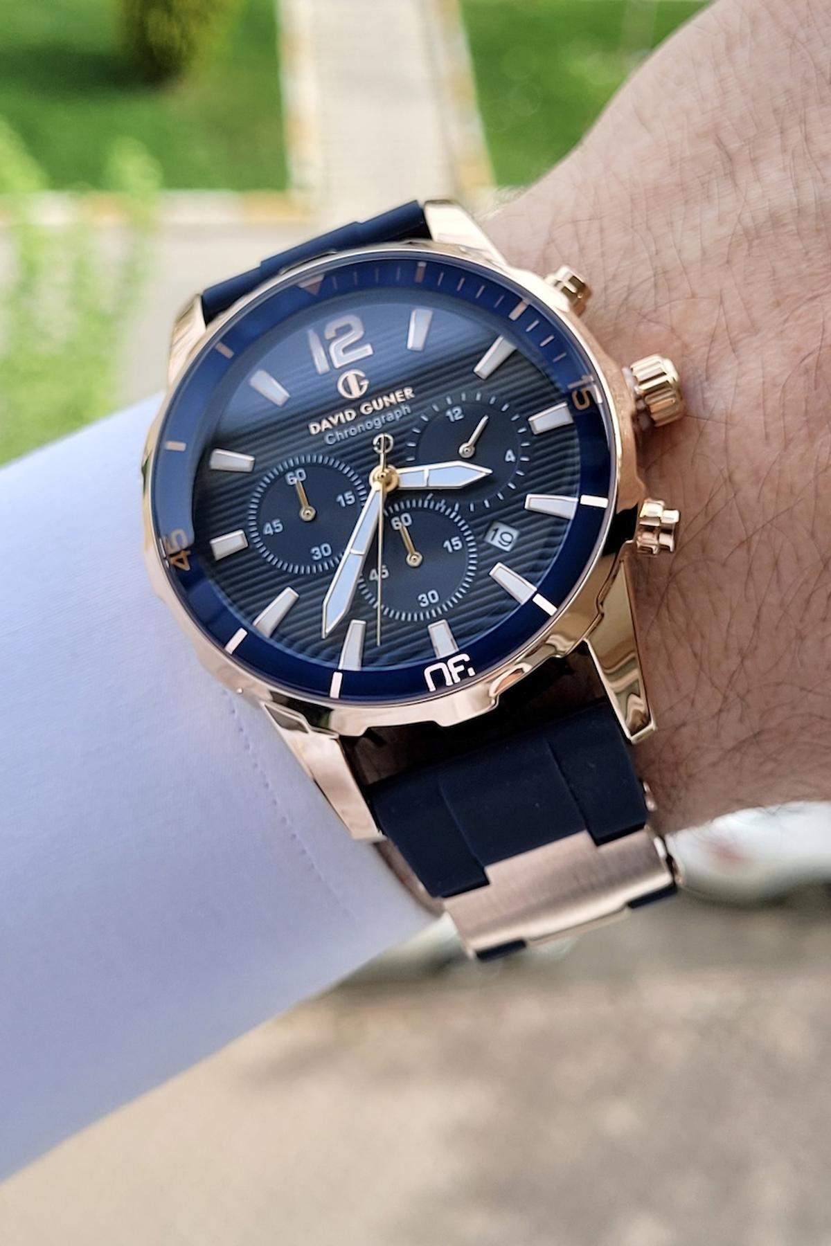 David Guner DGISTE29 Takvimli 42 mm Lacivert Silikon Kordon Analog Erkek Kol Saati