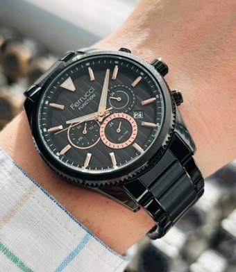Ferrucci FCF.13907FM.02 Takvimli 43 mm Siyah Çelik Kordon Analog Erkek Kol Saati
