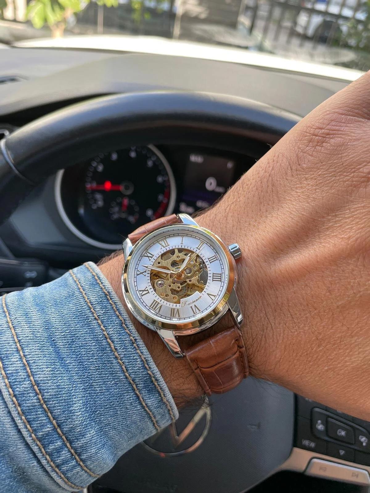 Winner FRSNG24 Takvimli 44 mm Kahverengi Deri Kordon Analog Erkek Kol Saati