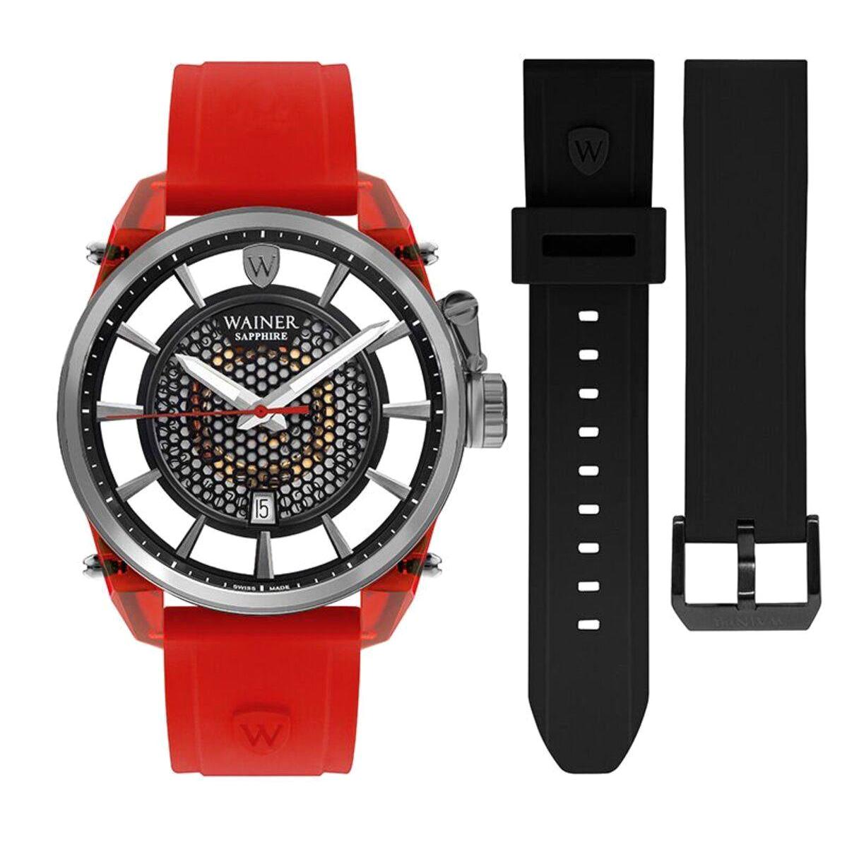 Wainer WA.11200-D Takvimli 45 mm Kırmızı-Siyah Silikon Kordon Analog Erkek Kol Saati