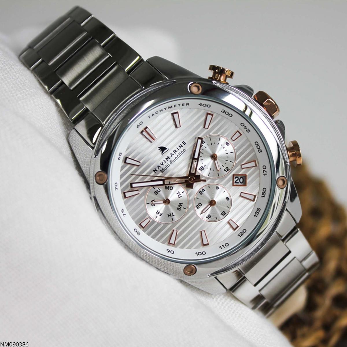 Navimarine NM090386 Takvimli 45 mm Çelik Kordon Analog Erkek Kol Saati