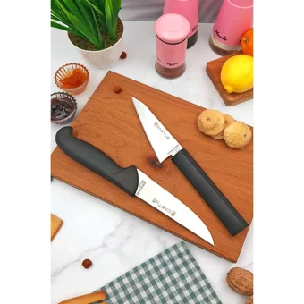 Castle Kitchen Mutfak Bıçak Seti 2 Parça Şef Bıçağı Sıyırma Et Ekmek Sebze Meyve Kesme Doğrama No :1 - Siyah