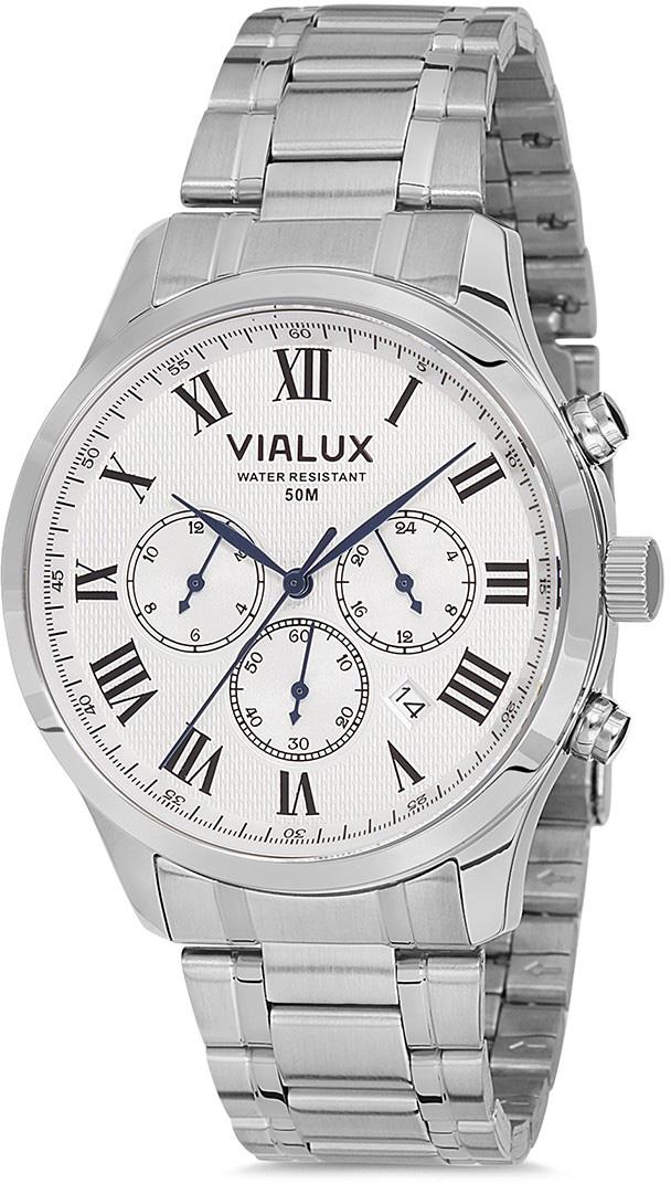 Vialux VX560S-02SB Takvimli 44 mm Çelik Kordon Analog Kol Saati