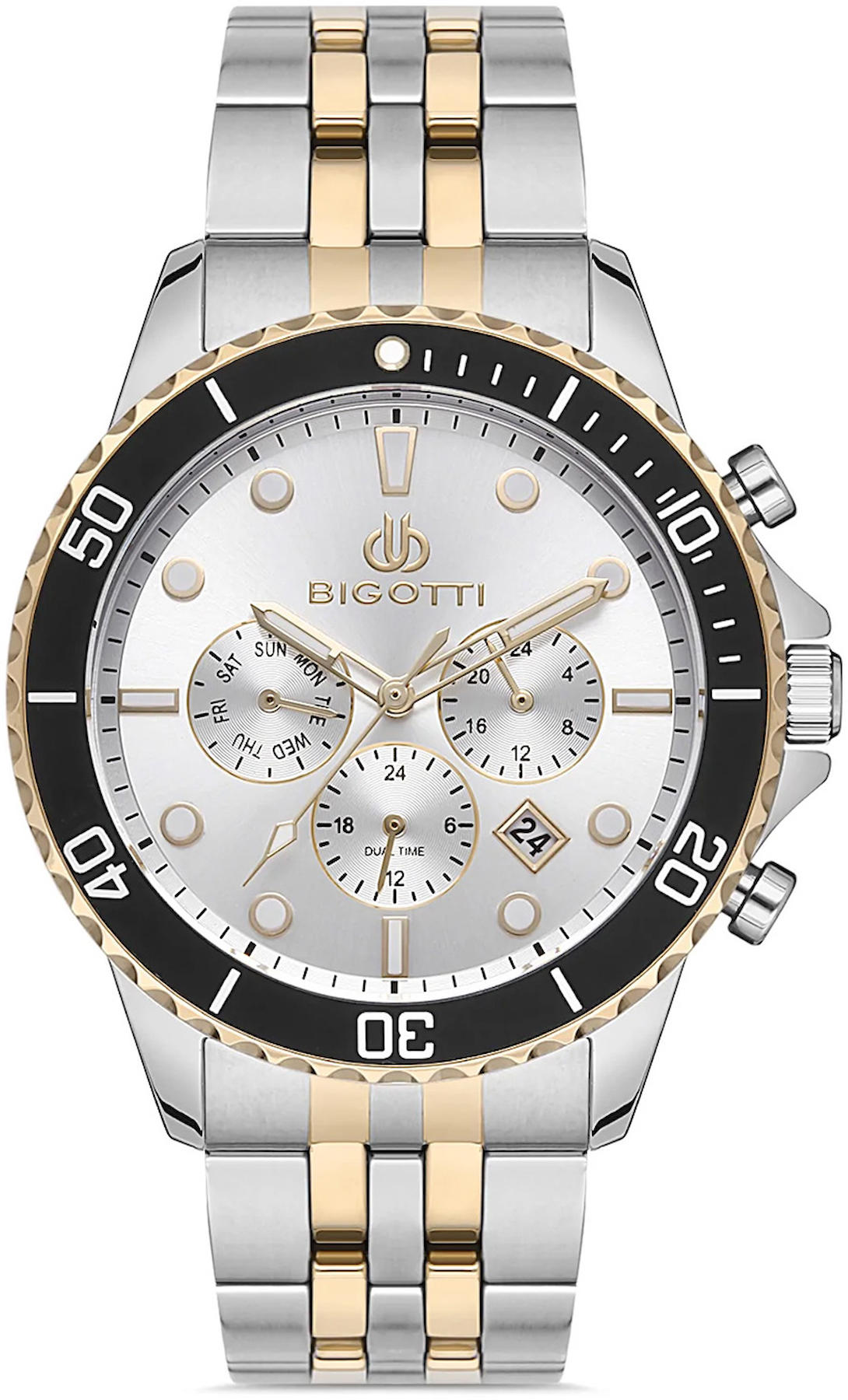 Bigotti BG.1.10214.4 Takvimli 44 mm Altın-Çelik Kordon Analog Kol Saati