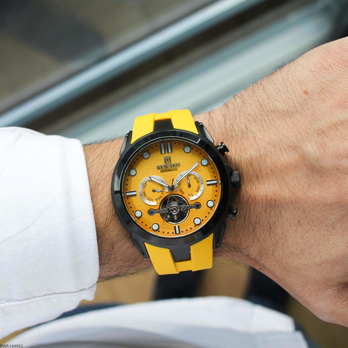 Reward RWA144955 Takvimli 48 mm Sarı Silikon Kordon Analog Erkek Kol Saati