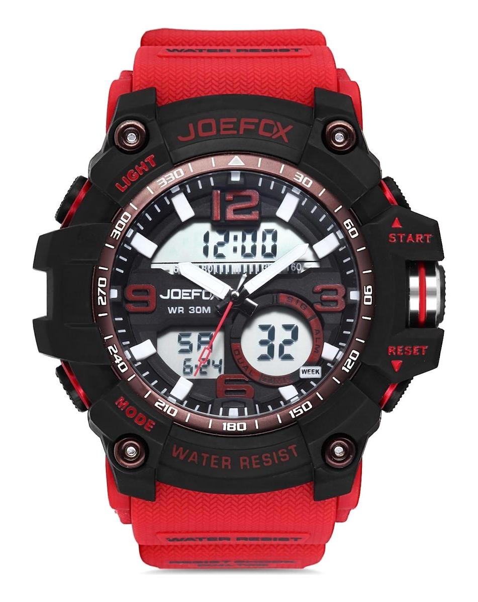 Joefox JFX1614RD Takvimli Kırmızı Silikon Kordon Analog Erkek Kol Saati