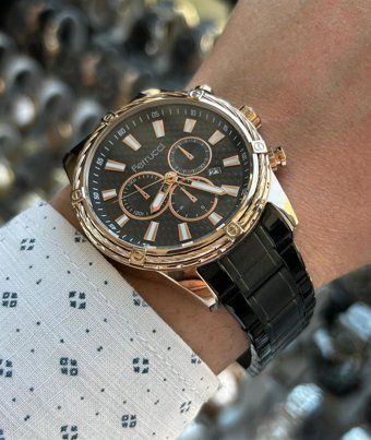 Ferrucci FC.12829FM.03 Takvimli 43 mm Siyah Çelik Kordon Analog Erkek Kol Saati