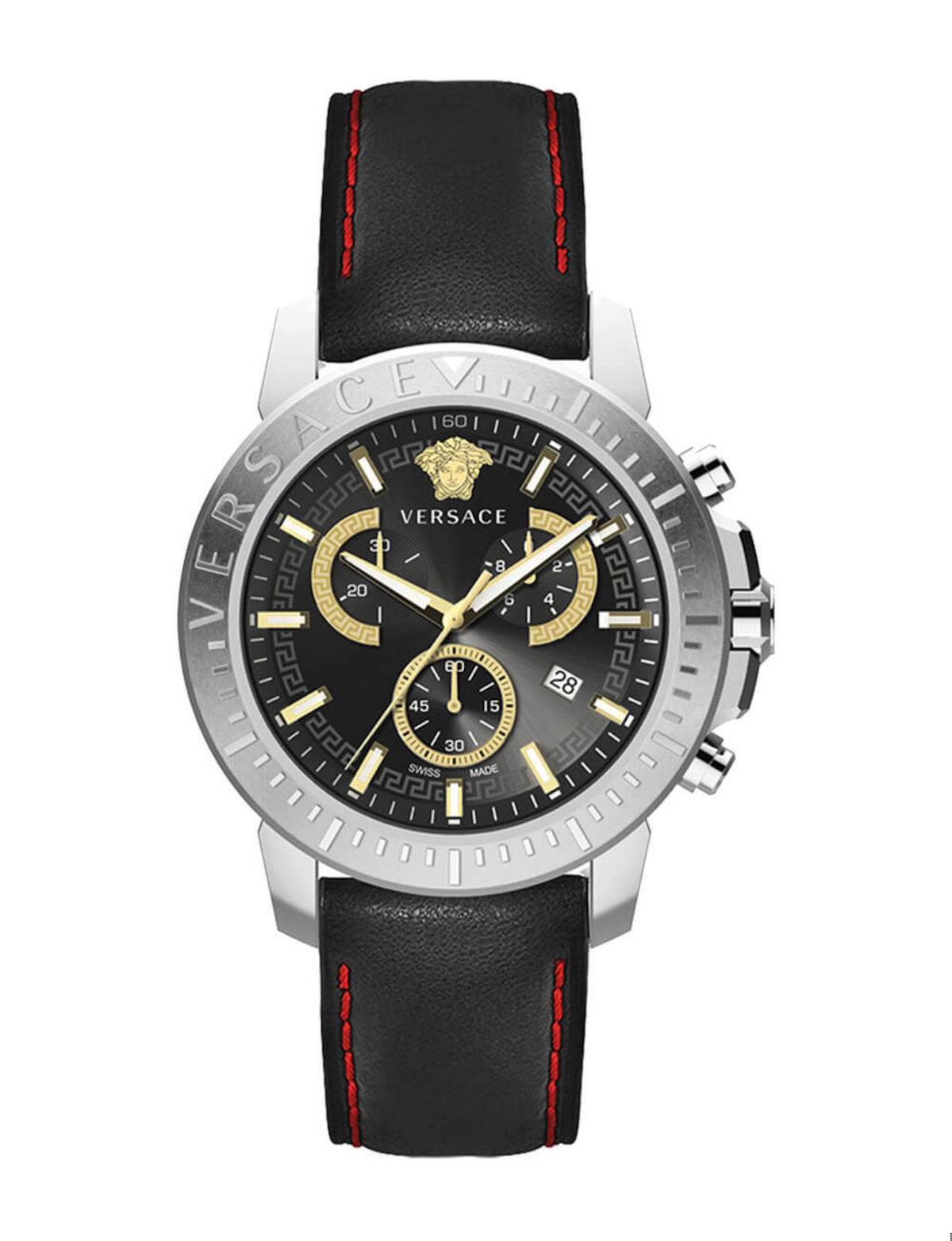 Versace VRSCVE2E00121 Takvimli 45 mm Siyah Deri Kordon Analog Erkek Kol Saati