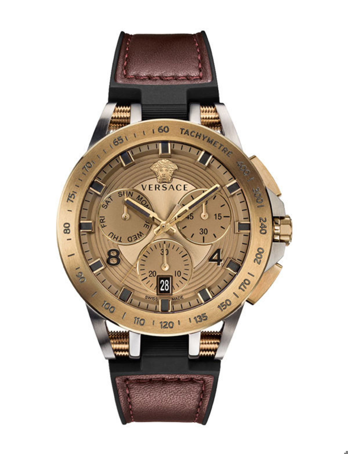 Versace VRSCVERB00318 Takvimli 45 mm Kahverengi Deri Kordon Analog Kol Saati
