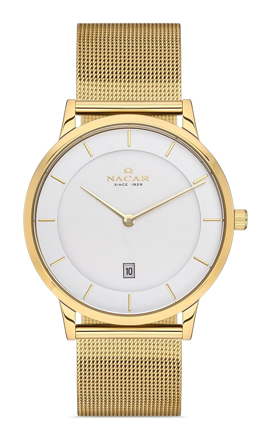 Nacar 172930360DSM Takvimli 44 mm Altın Çelik Kordon Analog Kol Saati