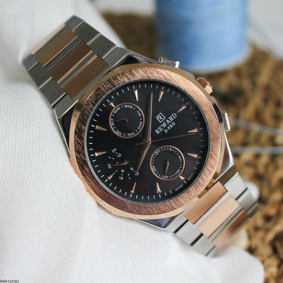Reward RWA142583 Takvimli 45 mm Gri-Rose Gold Çelik Kordon Analog Erkek Kol Saati