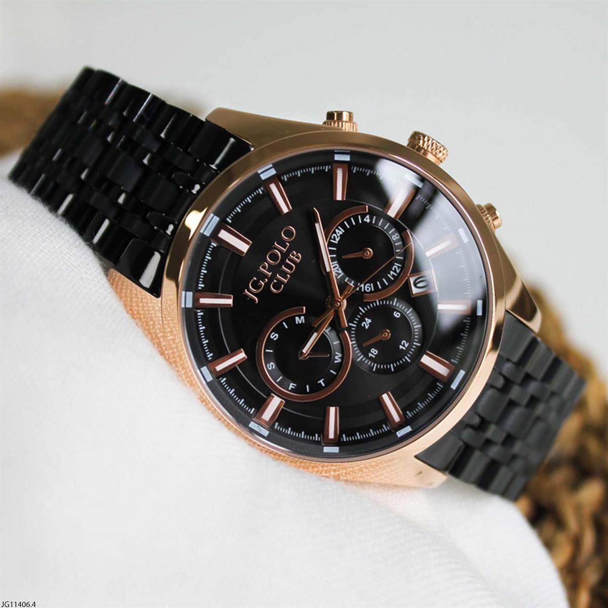 Jg. Polo Club JG11406.4 Takvimli 44 mm Siyah Çelik Kordon Analog Erkek Kol Saati