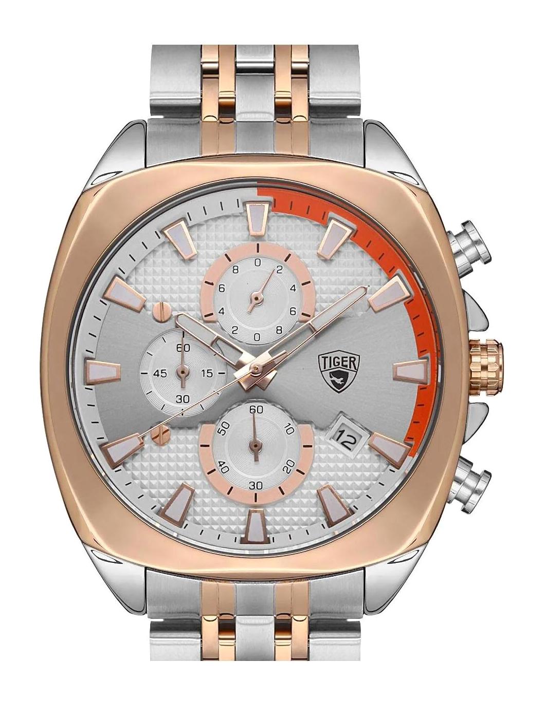 Tiger 613D Takvimli 44 mm Bronz-Çelik Kordon Analog Kol Saati