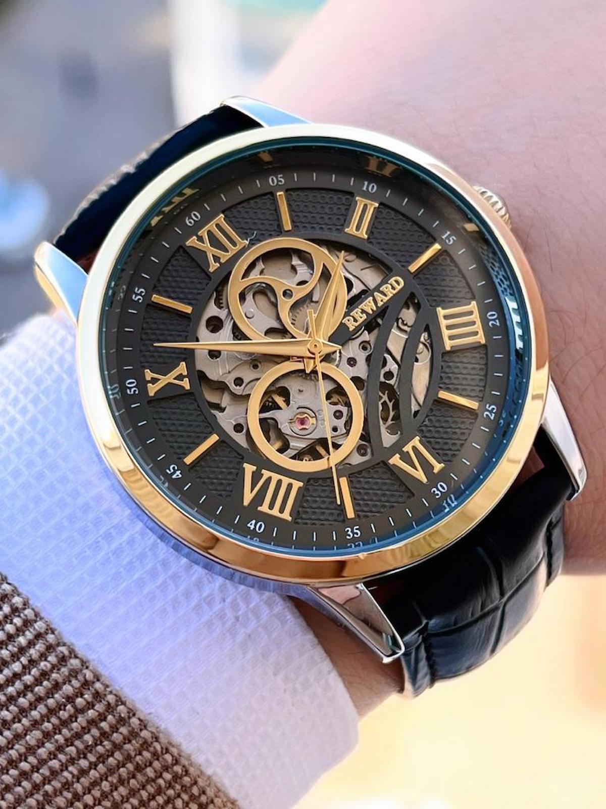Reward EA.144087 45 mm Siyah Deri Kordon Analog Erkek Kol Saati
