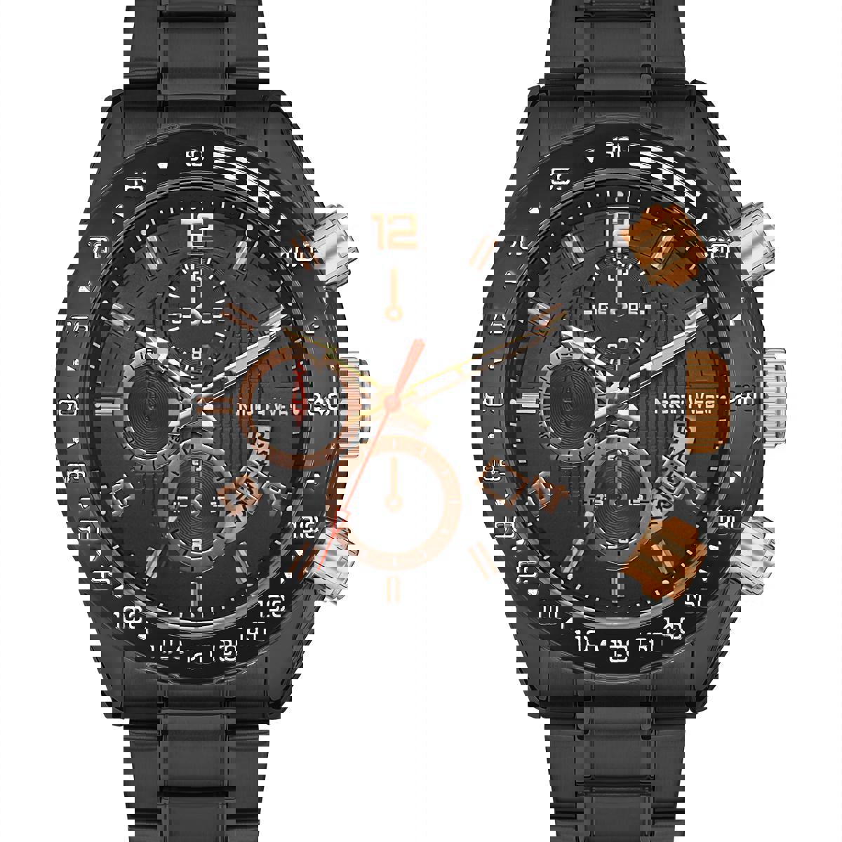 Northwest NW-2111-G Takvimli 41-45 mm Siyah Çelik Kordon Analog Kol Saati