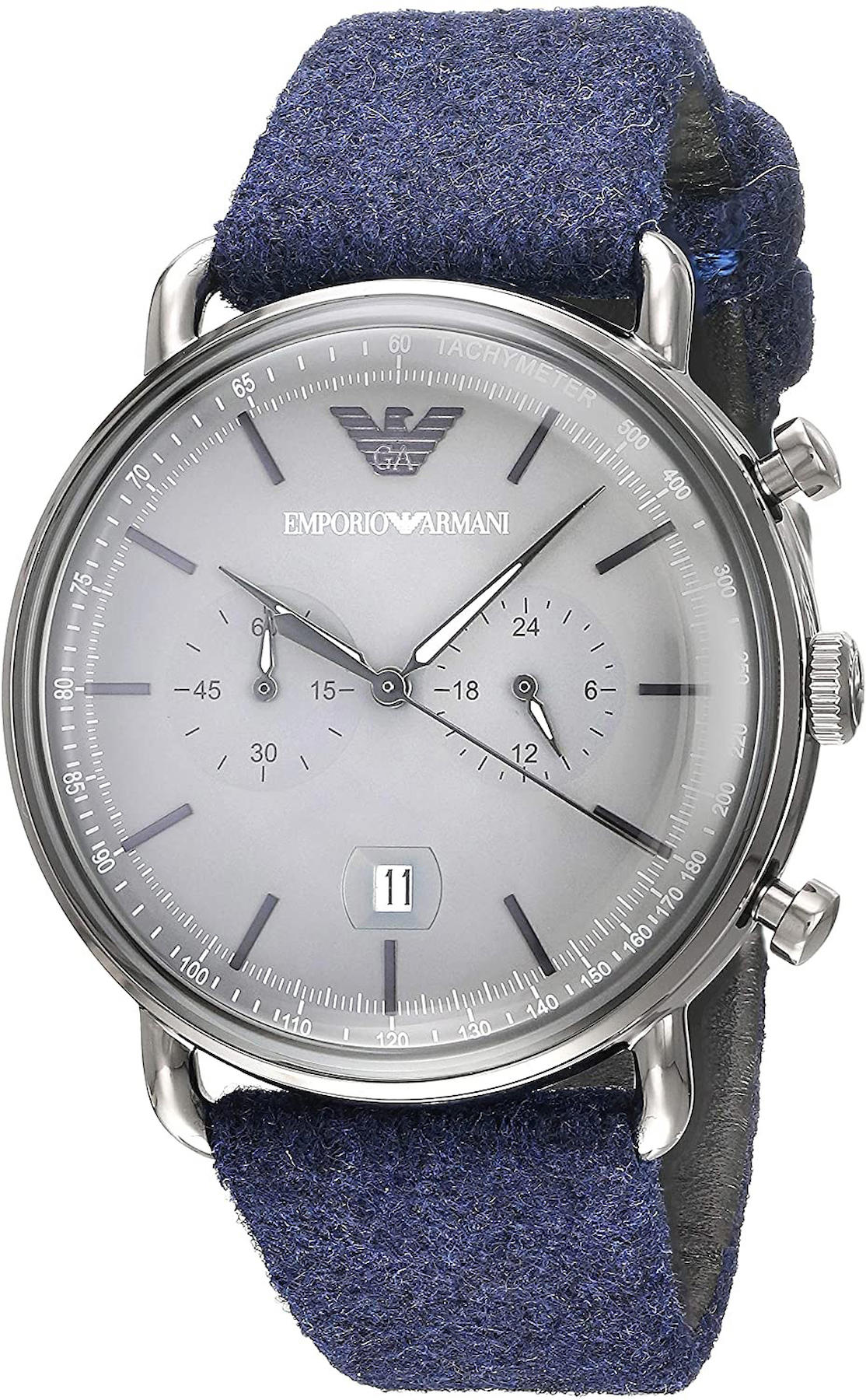 Emporio Armani AR11144 Takvimli 42 mm Lacivert Kanvas Kordon Analog Kol Saati