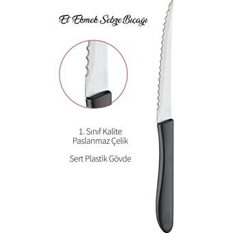 Grimor Life 2 Parça Paslanmaz Çelik Ultra Keskin Siyah Renk Bıçak Seti - Meyve Et Ekmek Doğrama Bıçağı - 6 LI SİYAH