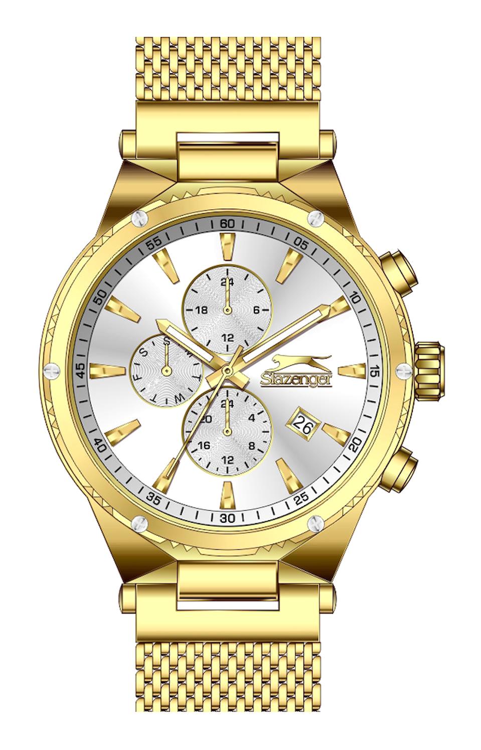 Slazenger SL.09.2167.2.05 Takvimli 44 mm Altın Plastik Kordon Analog Erkek Kol Saati