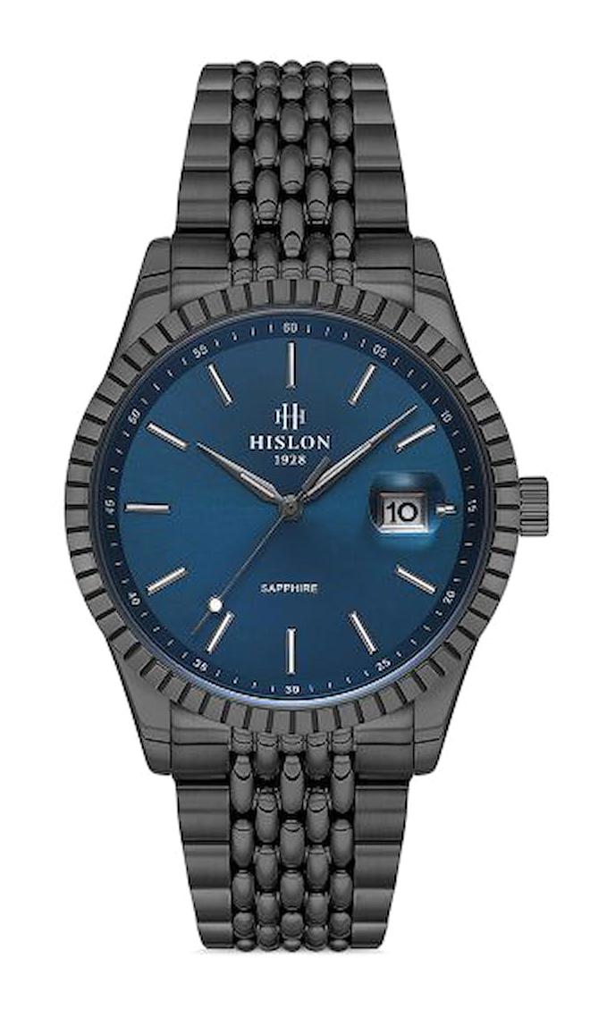 Hislon CL145N-11SS Takvimli 43 mm Siyah Çelik Kordon Analog Erkek Kol Saati