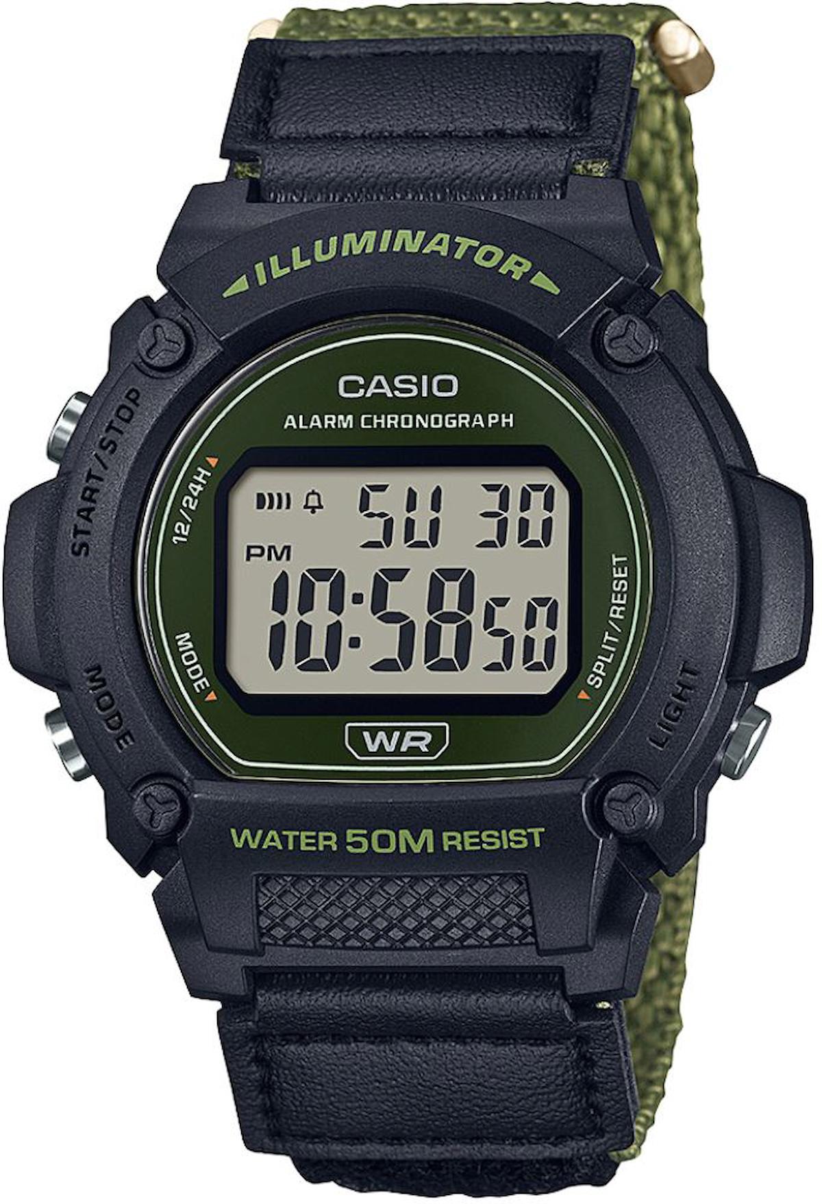 Casio W-219HB-3AVDF Takvimli Yeşil Kumaş Kordon Dijital Erkek Kol Saati