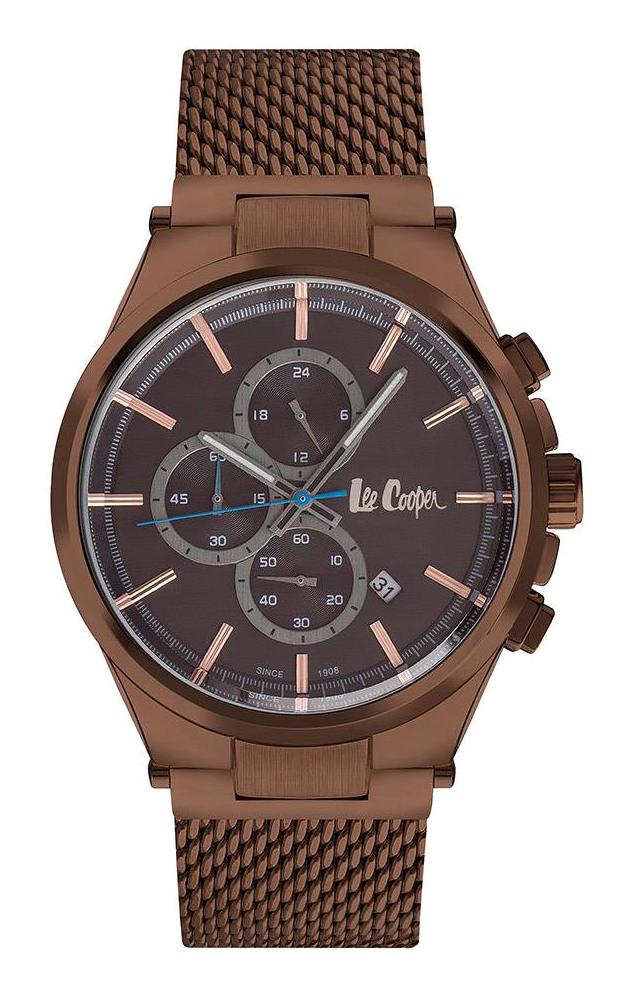 Lee Cooper LC07189.750 Takvimli 45 mm Kahverengi Çelik Kordon Analog Erkek Kol Saati