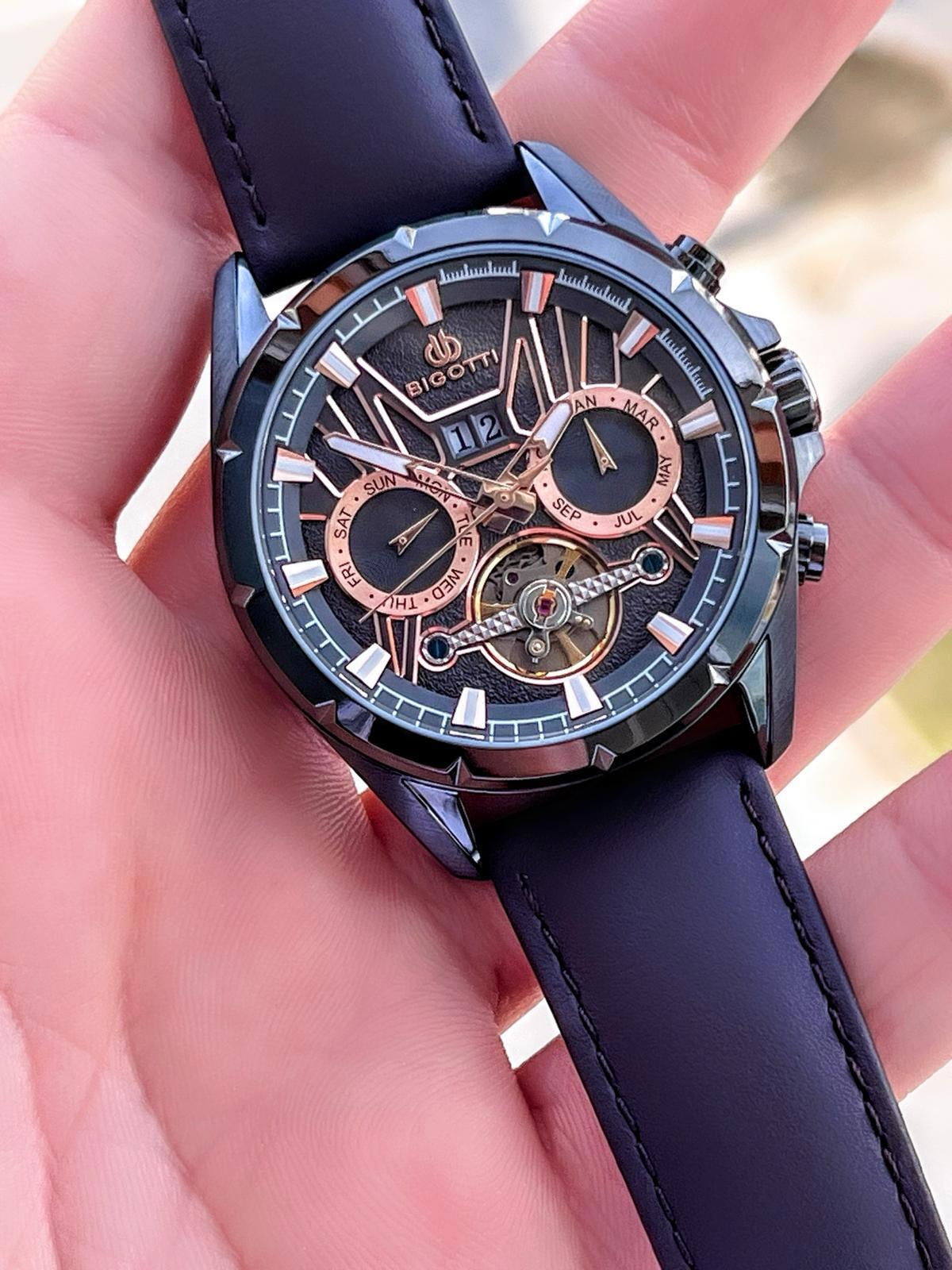 Bigotti BG.1.10598.5 Su Geçirmez Takvimli 45 mm Lacivert Deri Kordon Analog Erkek Kol Saati