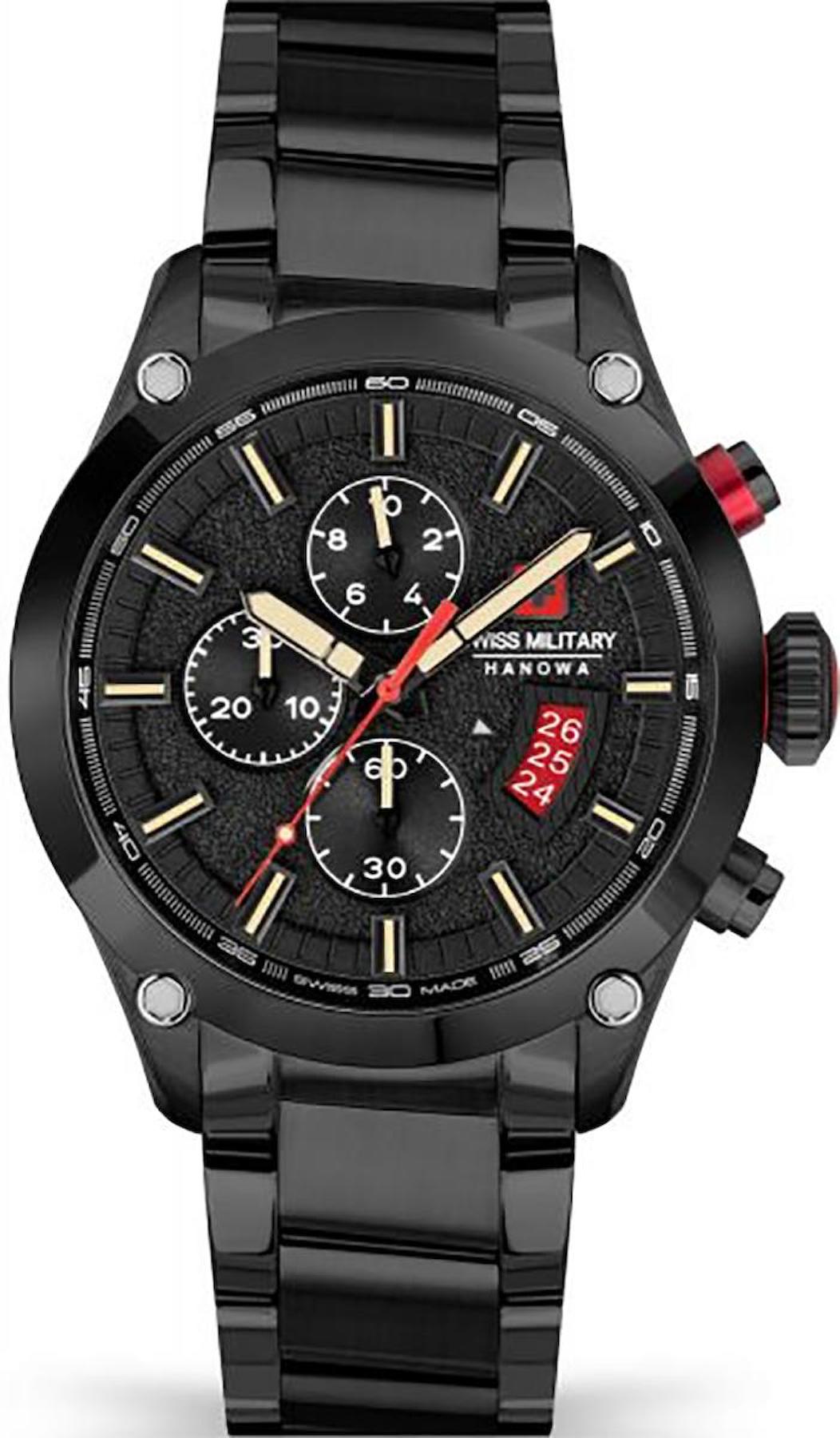 Swiss Military SMWGI2101431 Takvimli 44 mm Siyah Çelik Kordon Analog Erkek Kol Saati