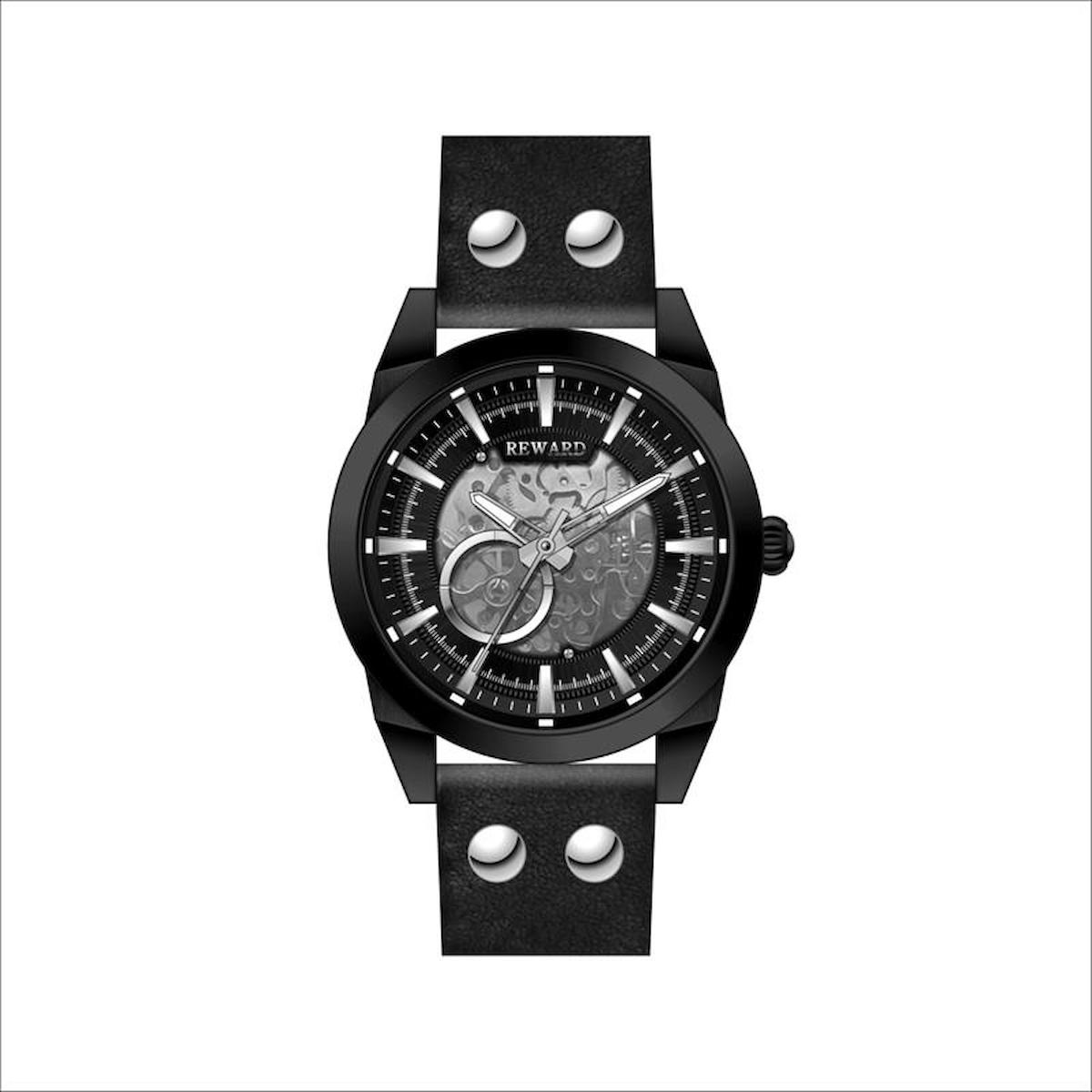 Reward A144108 45 mm Siyah Deri Kordon Analog Erkek Kol Saati