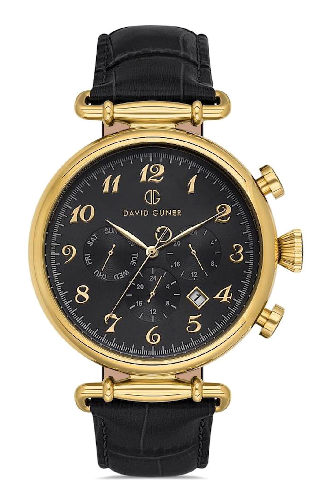 David Guner DG-8384GB-N2 Takvimli 42 mm Siyah Deri Kordon Analog Erkek Kol Saati