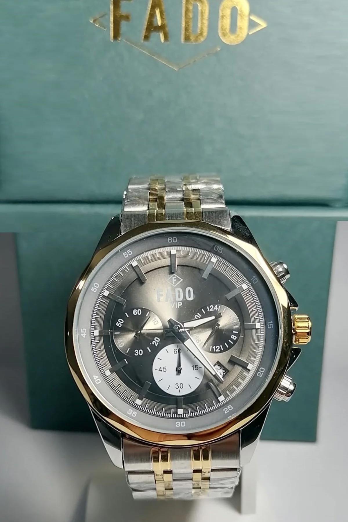 Q&Q RH 0147 Takvimli Altın-Gri Kordon Analog Kol Saati