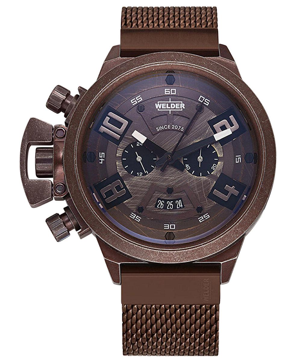 Welder Watch WRK3000 Pusulalı Takvimli 47 mm Kahverengi Çelik Kordon Analog Erkek Kol Saati