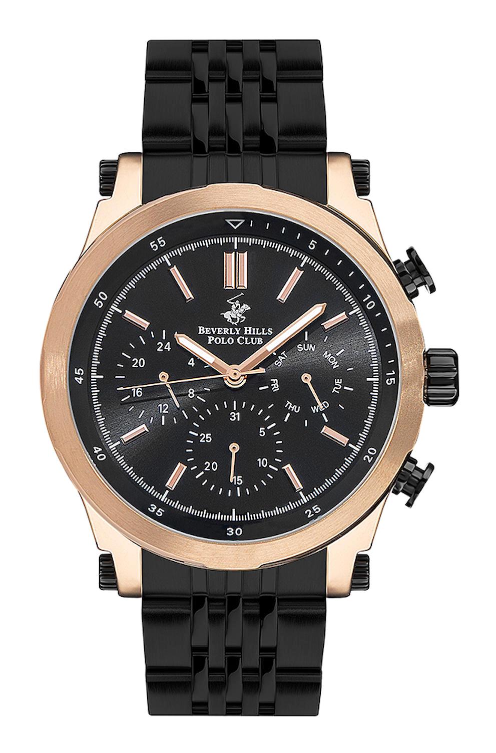 Beverly Hills Polo Club BP3142X450 Takvimli 46 mm Siyah Metal Kordon Analog Erkek Kol Saati
