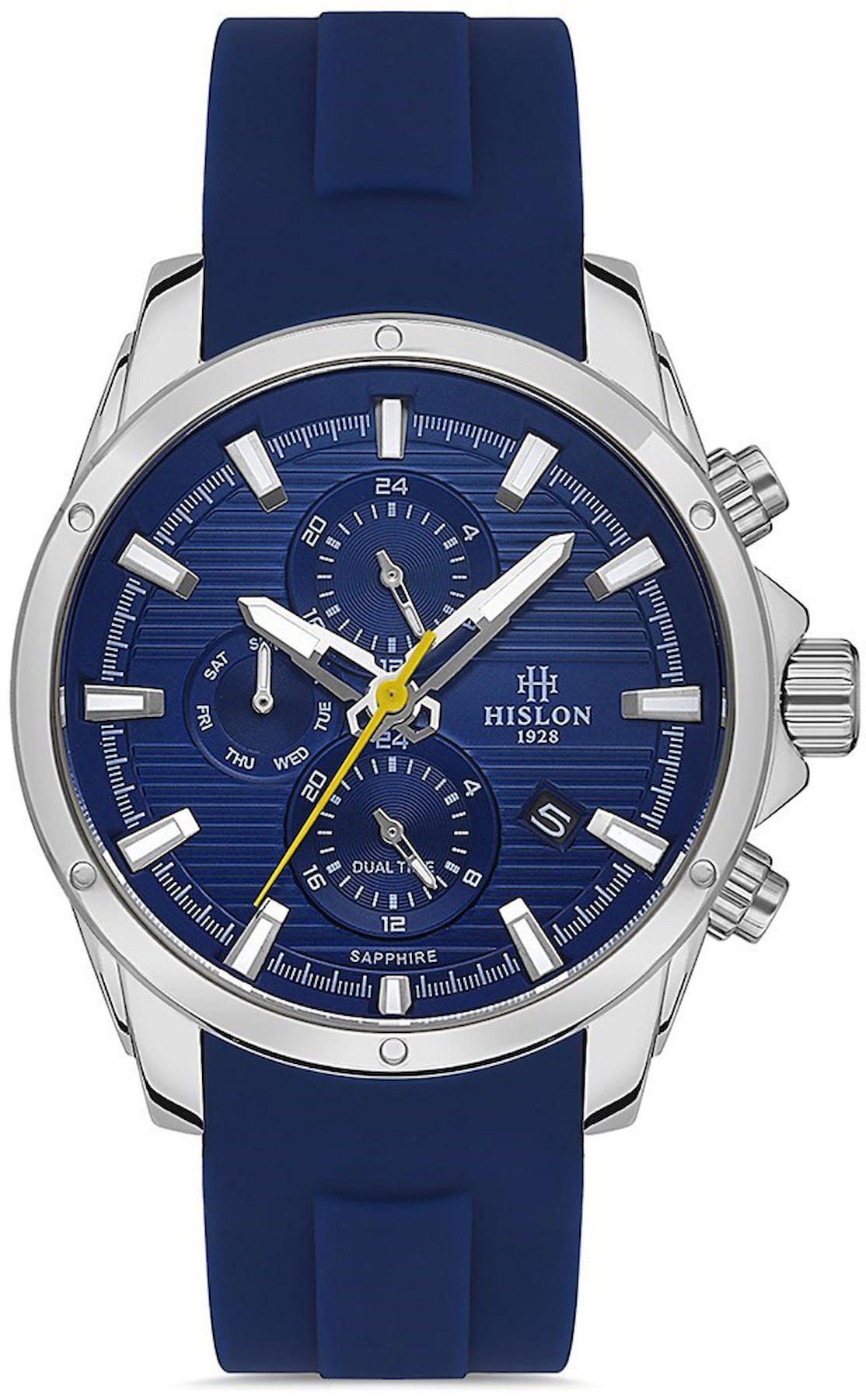 Hislon DT132S-11MS Pusulalı Takvimli 44 mm Lacivert Silikon Kordon Analog Kol Saati