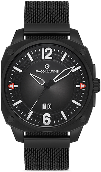 Pacomarine PM.61222.03 Takvimli 42 mm Siyah Çelik Kordon Analog Kol Saati