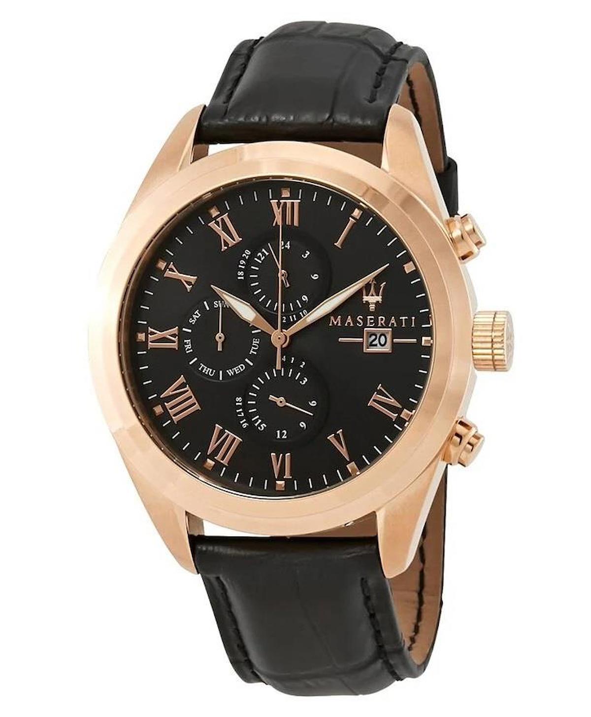 Maserati R8871612002 Takvimli 45 mm Siyah Deri Kordon Analog Erkek Kol Saati