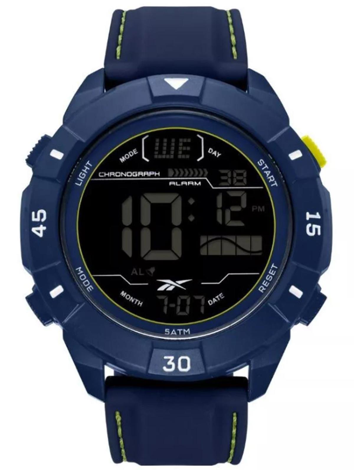 Reebok RV-ADT-G9-PNIN-WN Takvimli 50 mm Lacivert Silikon Kordon Dijital Erkek Kol Saati