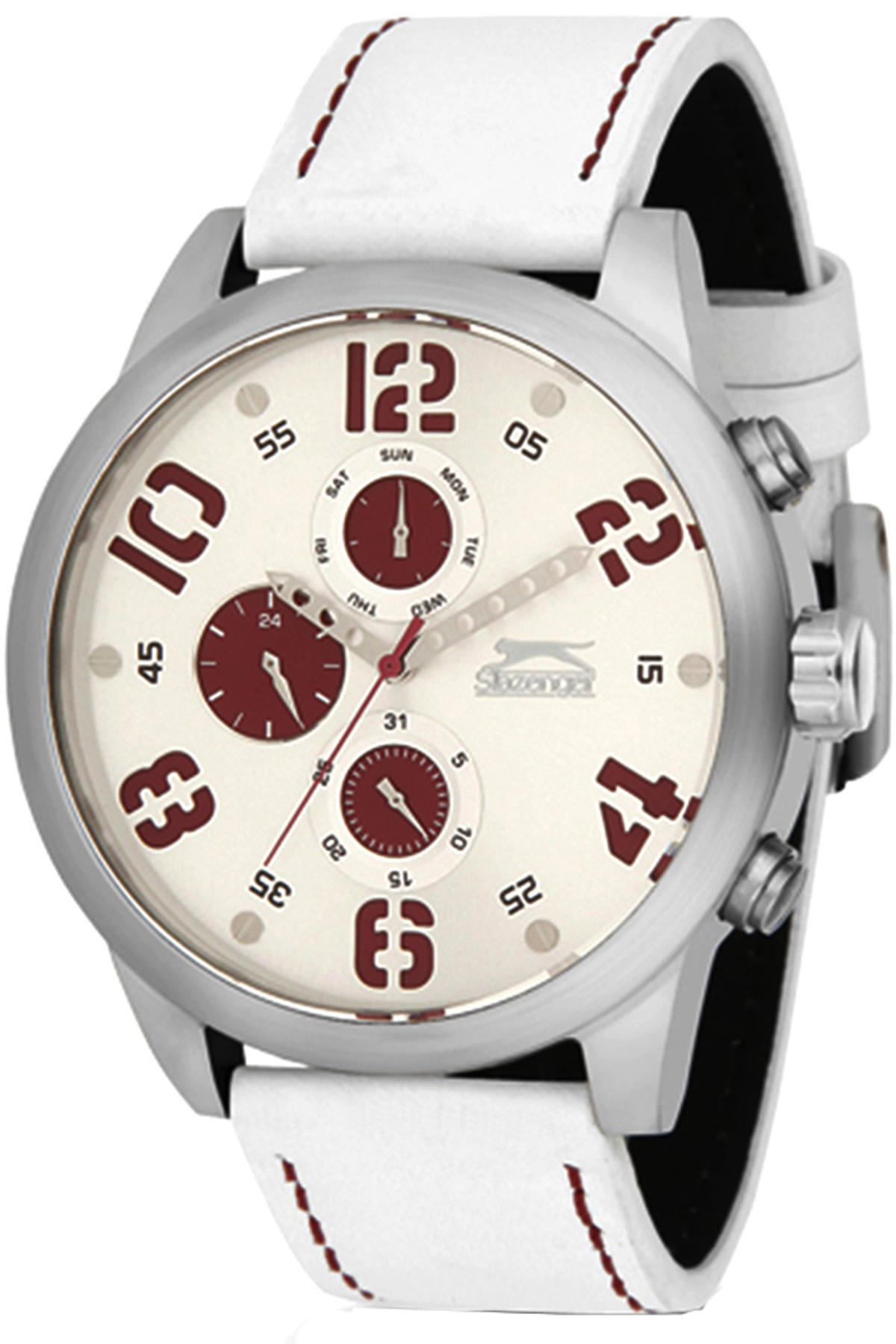 Slazenger SL.1067.07 Takvimli 43 mm Beyaz Deri Kordon Analog Erkek Kol Saati