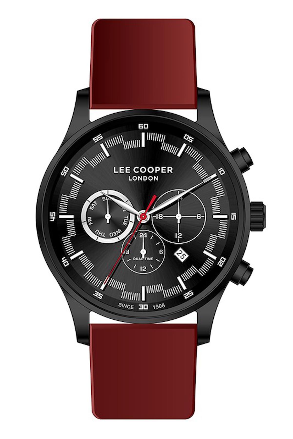 Lee Cooper LC07520.658-NM Takvimli 44 mm Bordo Silikon Kordon Analog Erkek Kol Saati