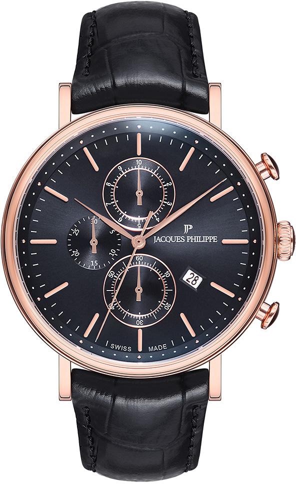 Jacques Philippe JPQGC023111 Takvimli 44 mm Siyah Deri Kordon Analog Erkek Kol Saati