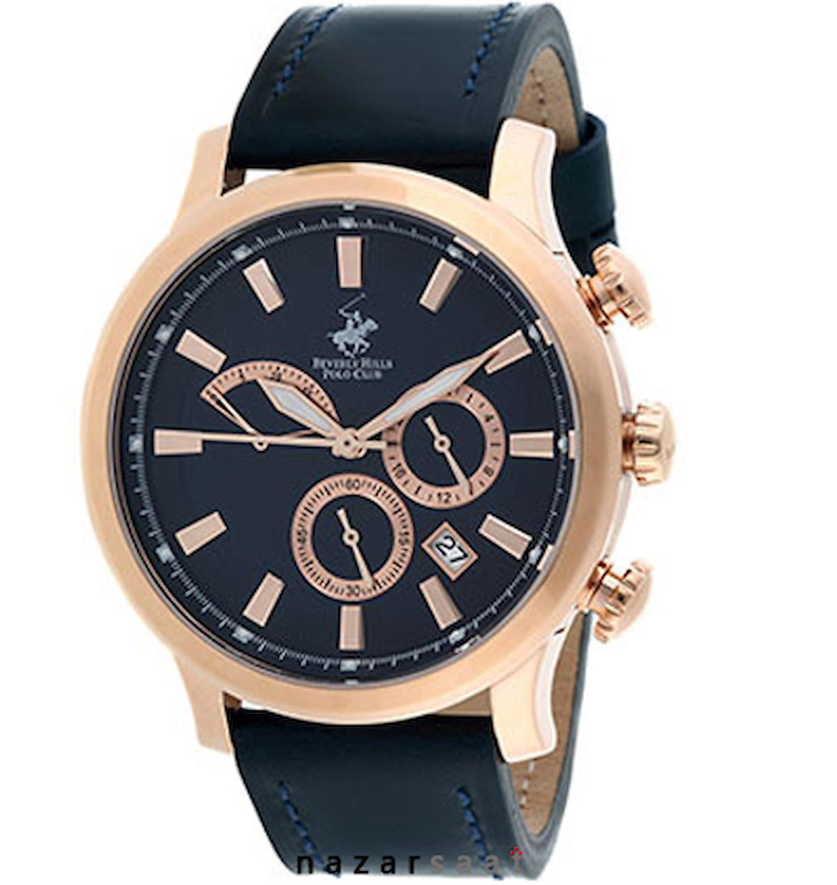 Beverly Hills Polo Club BH703003 Takvimli 46 mm Lacivert Deri Kordon Analog Erkek Kol Saati