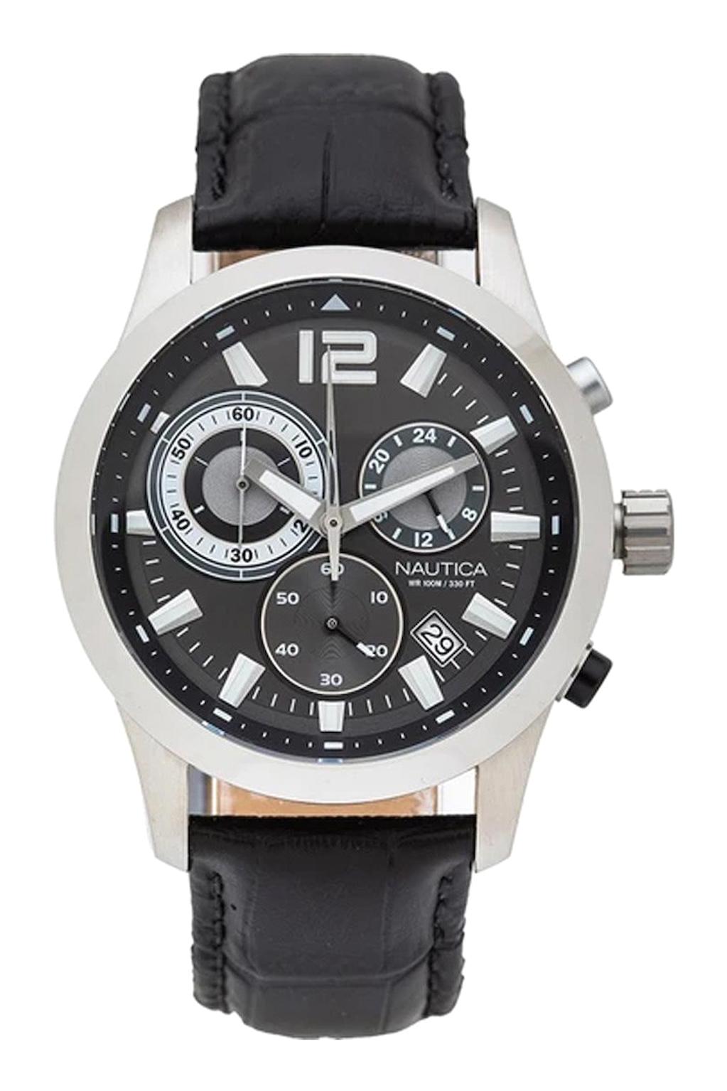 Nautica NAPLECR13 Takvimli 44 mm Siyah Deri Kordon Analog Erkek Kol Saati
