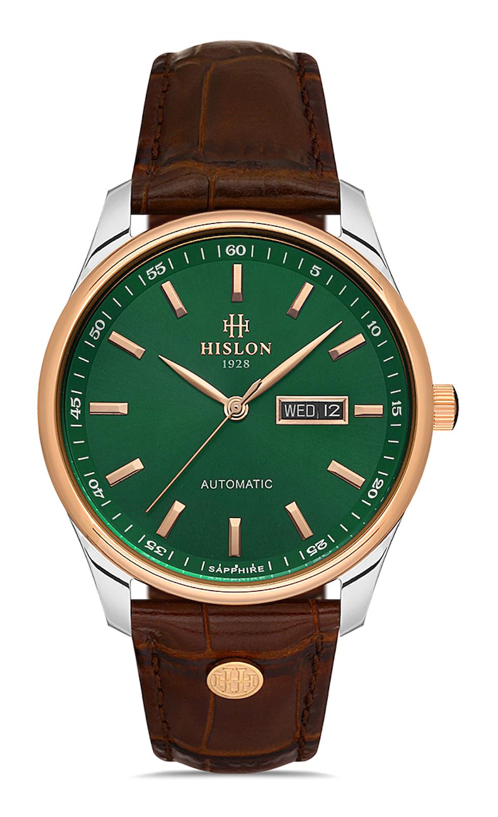 Hislon SD113T-15KR Takvimli Kahverengi Çelik Kordon Analog Erkek Kol Saati